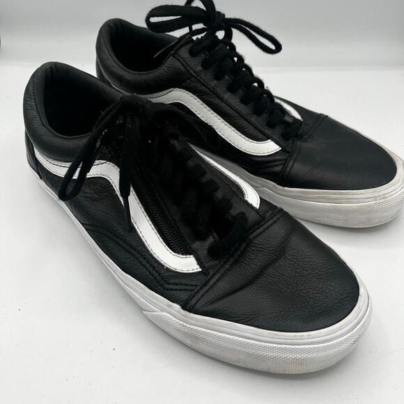 Vans Leather Zip Up Old Skool Lace Up Sneakers Black White Mens 8.5/ Womens 10 - Picture 1 of 7